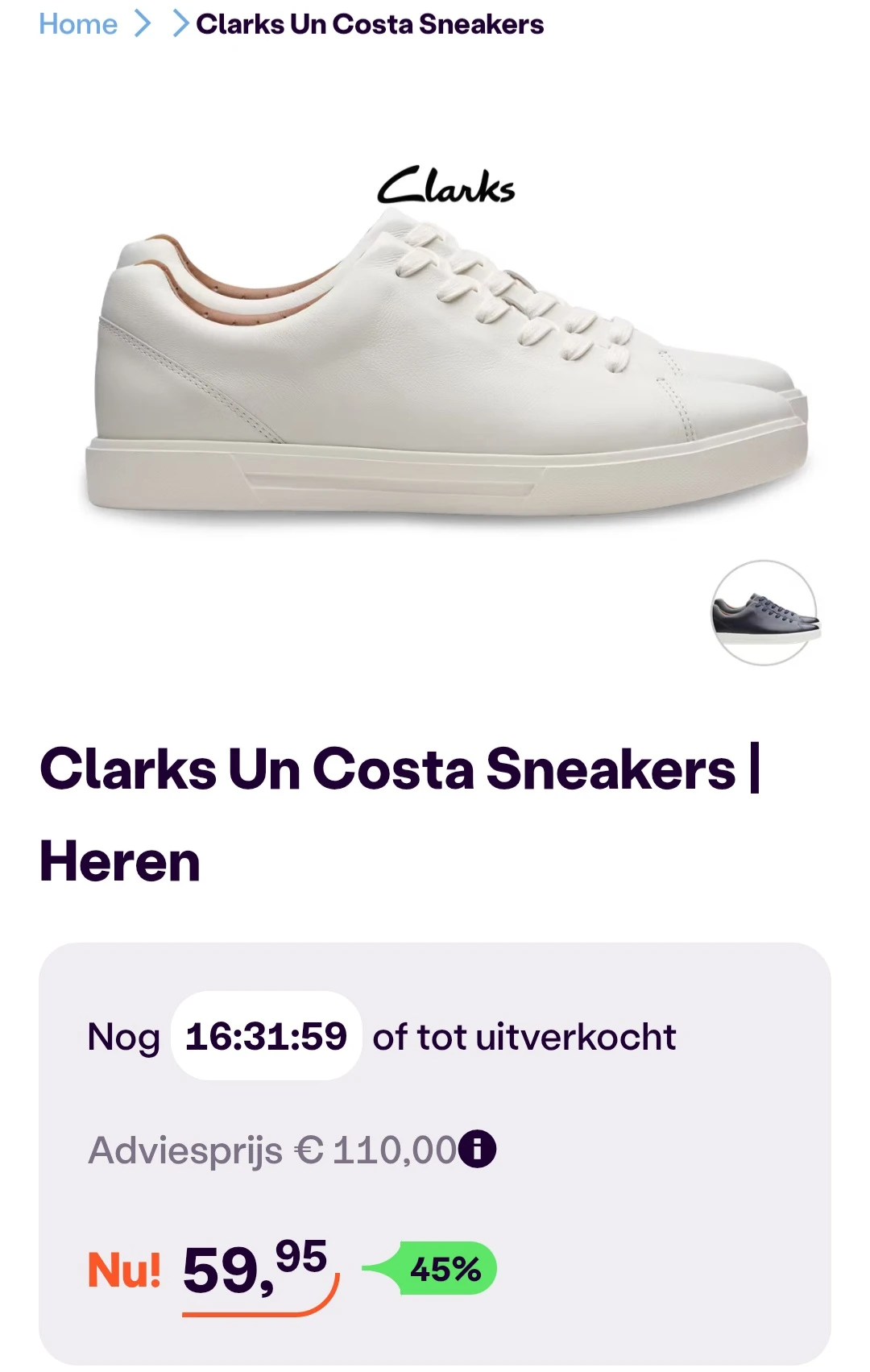 Clarks Un Costa Sneakers -45% bij ibood.com