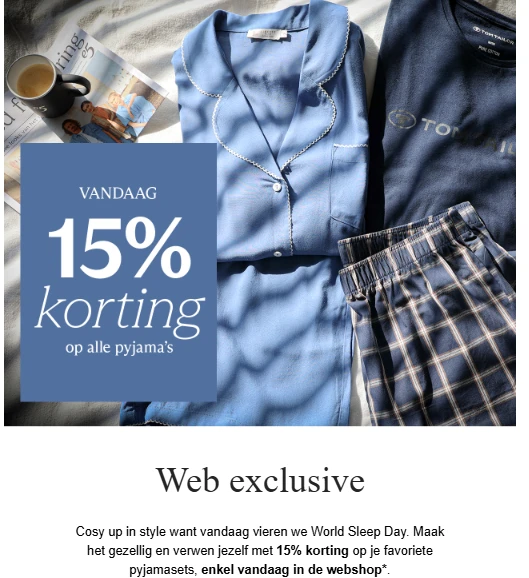 e5: 15% korting op alle pyjama's