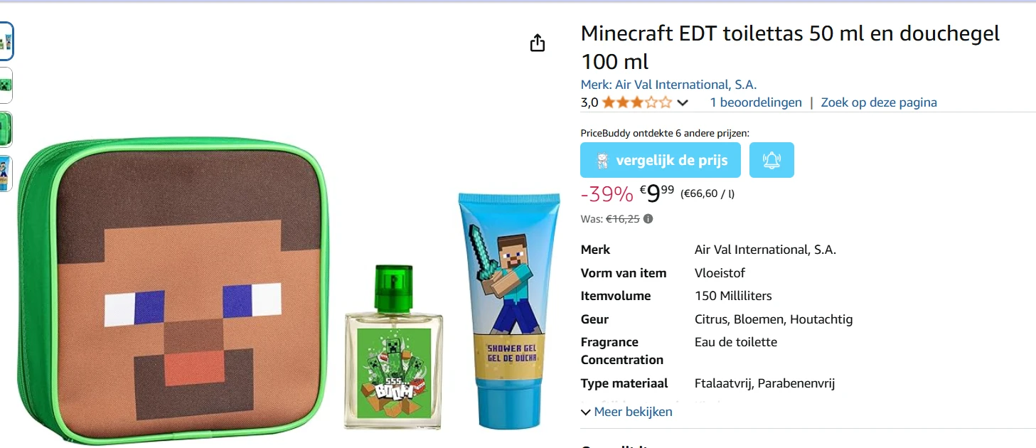 Minecraft giftset 🟩 met Eau de toilette & douchegel €9,99