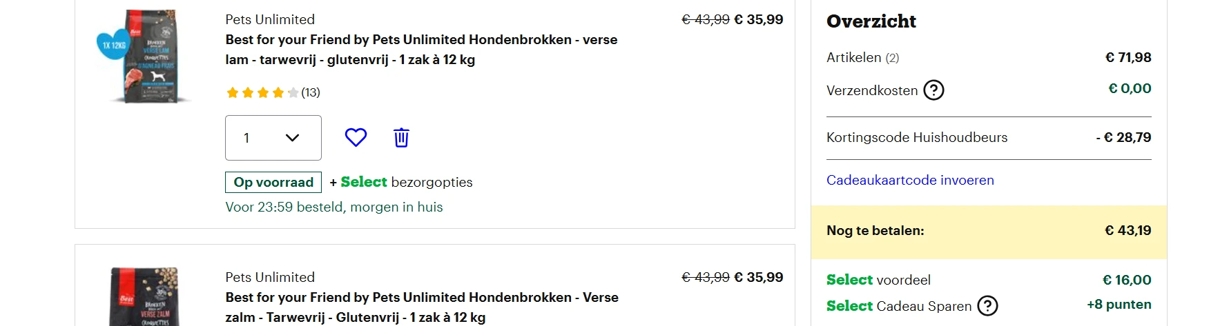 best for you friend hondenvoer 24kg en 12kg