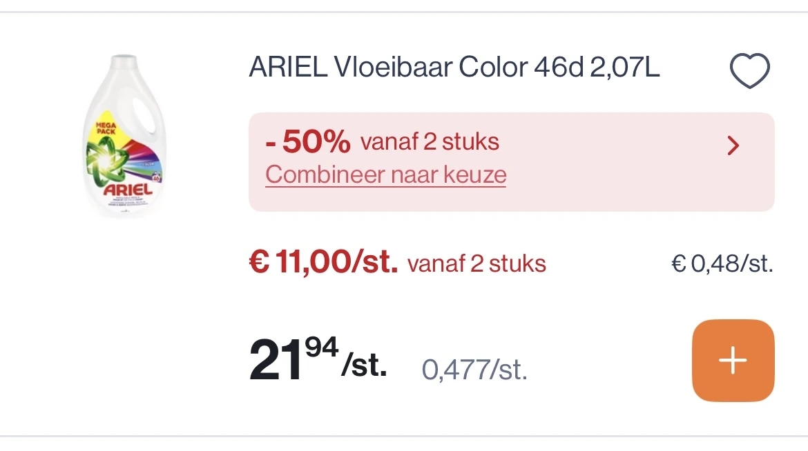 Ariel vloeibaar en pods in promo