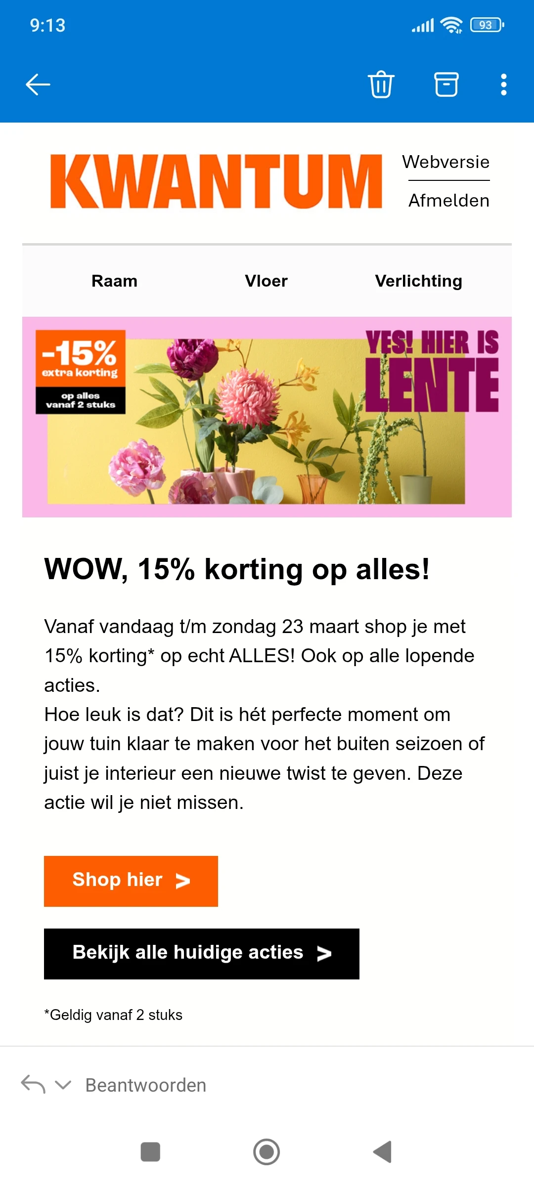 15% op alles bij kwantum