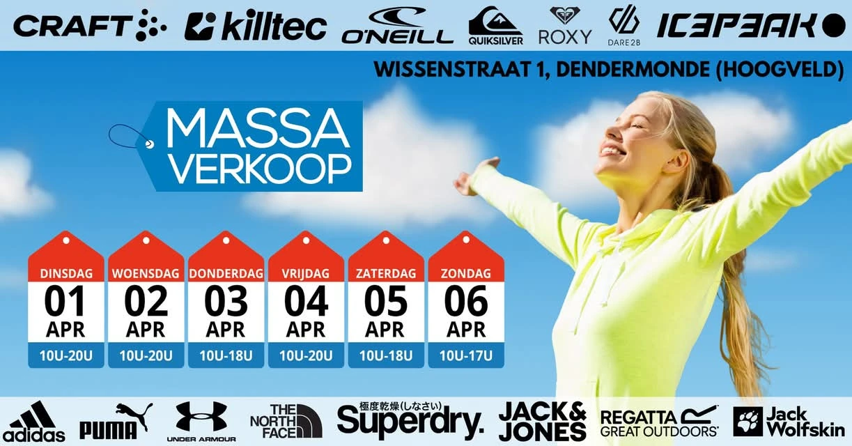 Massaverkoop sport- en vrijetijdsmerken te Dendermonde