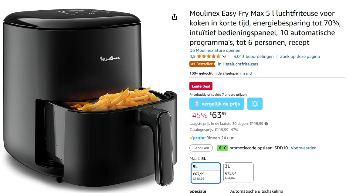 Moulinex Easy Fry Max EZ245820 Airfryer, 5 l, zwart