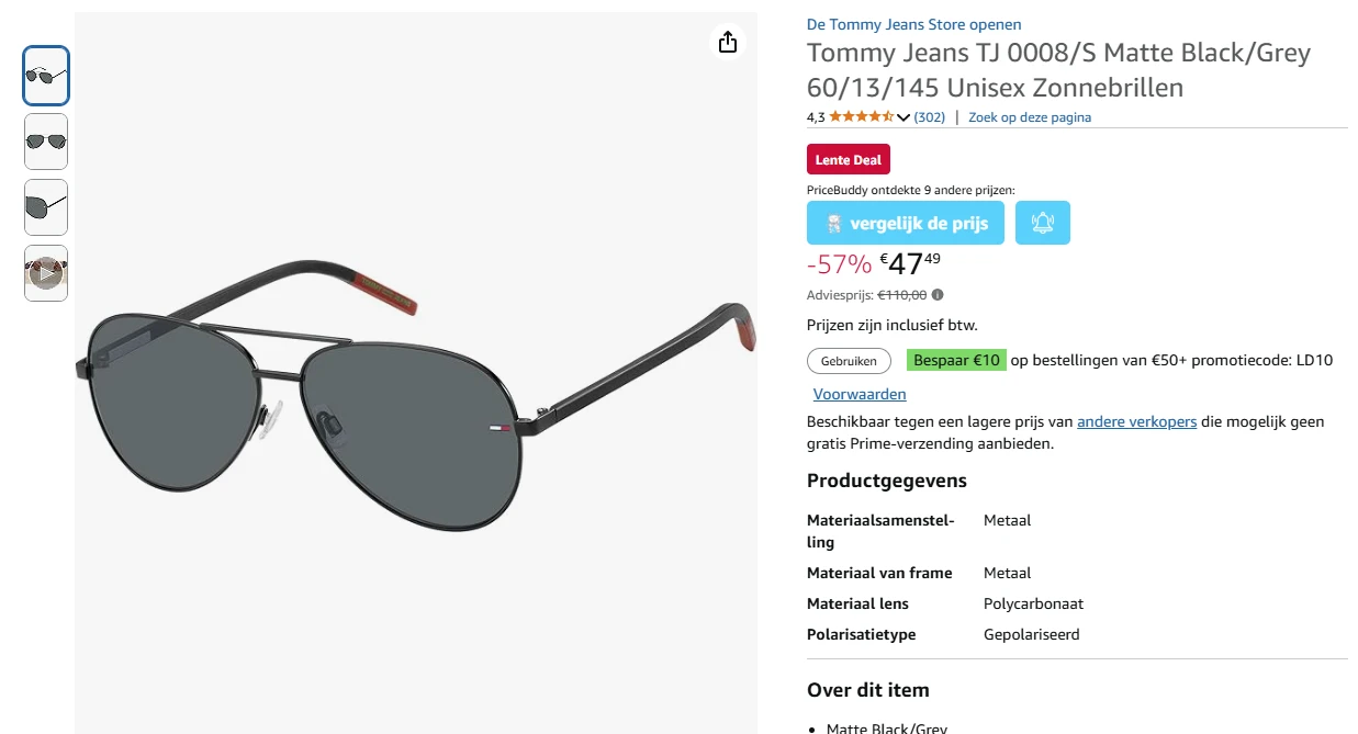 Tommy Jeans zonnebril met 57% korting bij Amazon NL