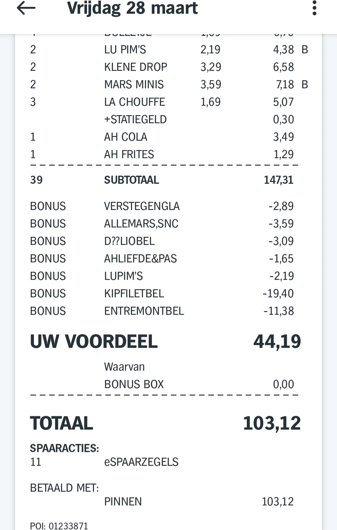 Bij Albert Heijn leuke promo's gekocht aan -50% oa kipfilet, kaas, kruiden...