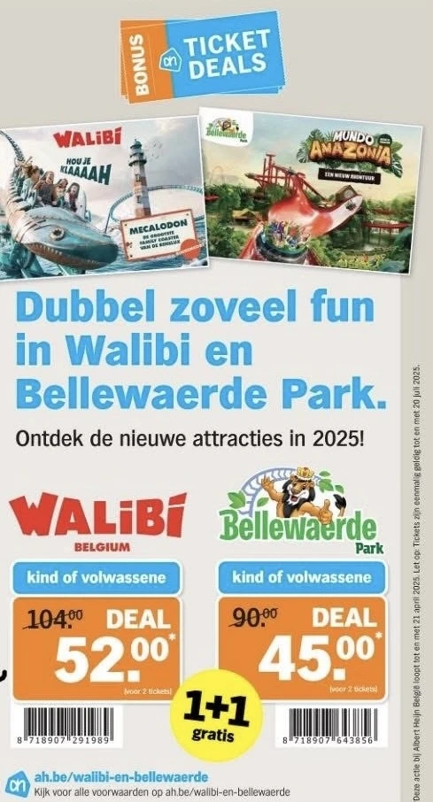 Walibi en Bellewaerde tickets Albert Heijn actie