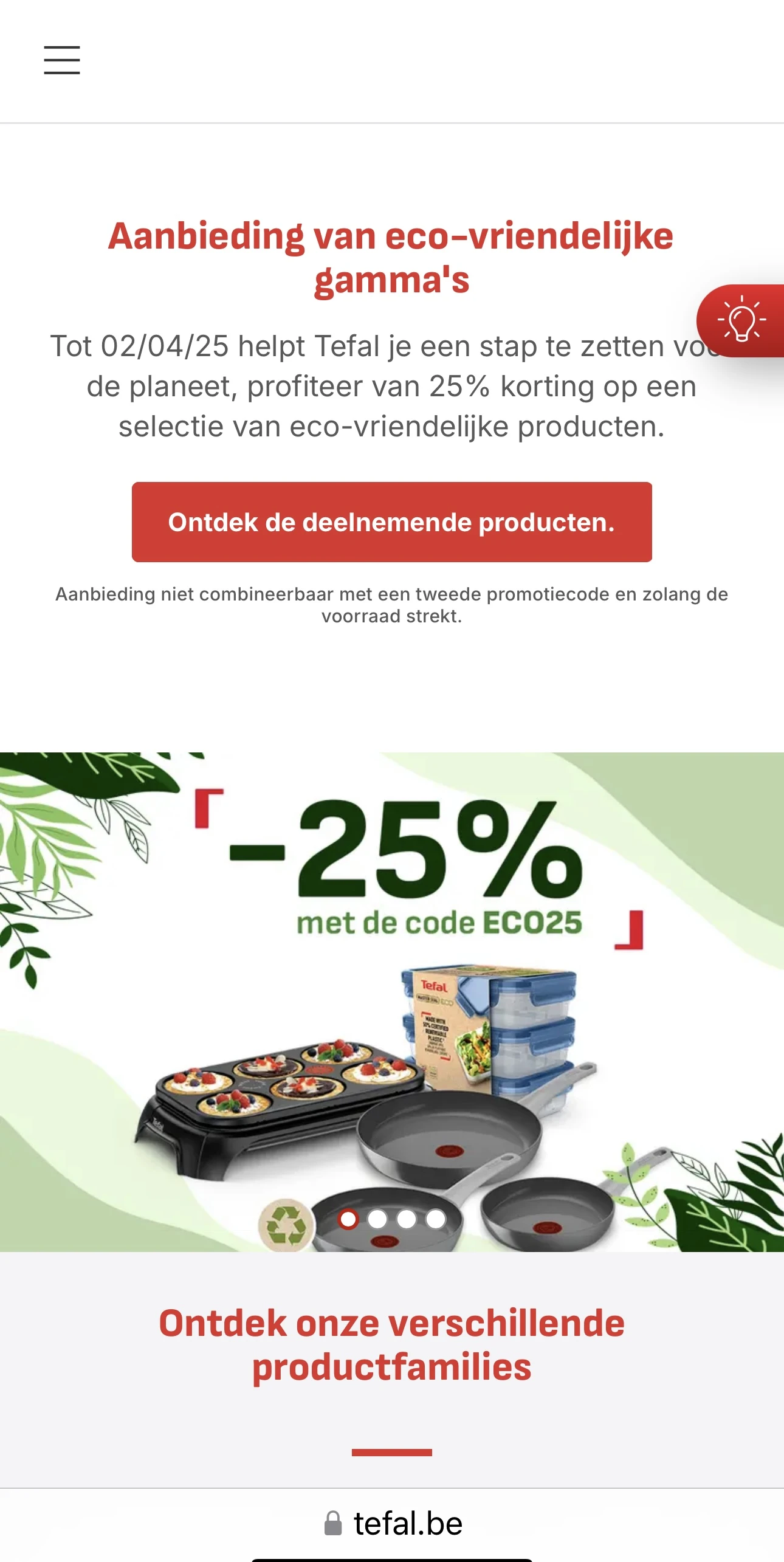 Tefal 25% op eco vriendelijke producten