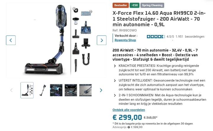 X-Force Flex 14.60 Aqua RH99C0 2-in-1 Steelstofzuiger
