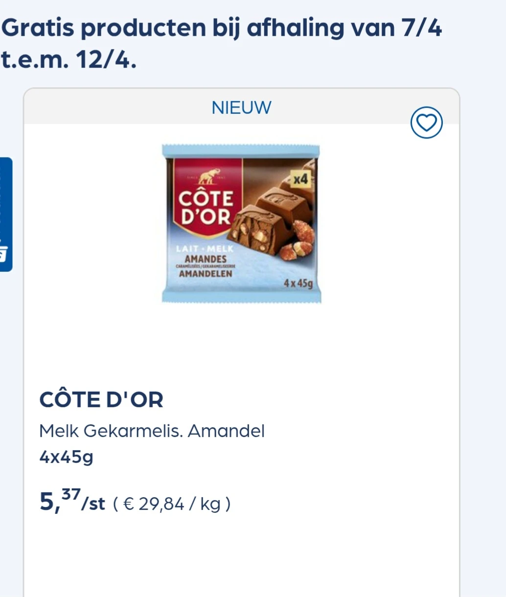 Collect&go gratis product CÔTE D'OR Melk Gekarmelis. Amandel 4x45g