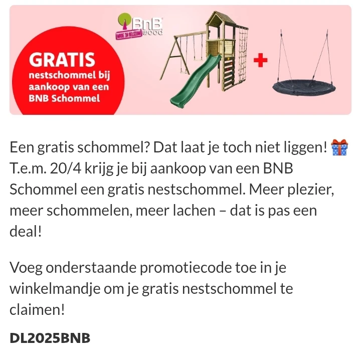 Gratis nestschommel bij aankoop BNB Schommel