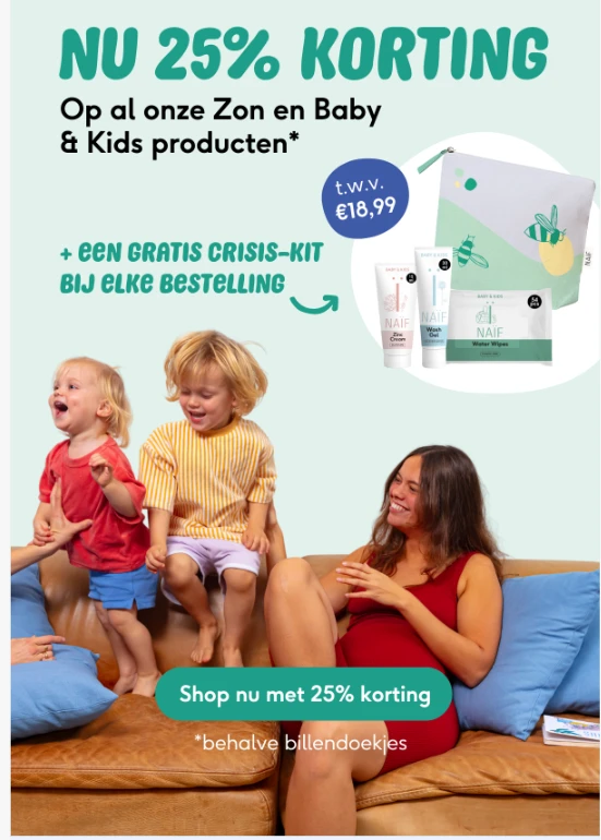 -25% op verzorging en bescherming voor baby's/kids ☀️ Naïf