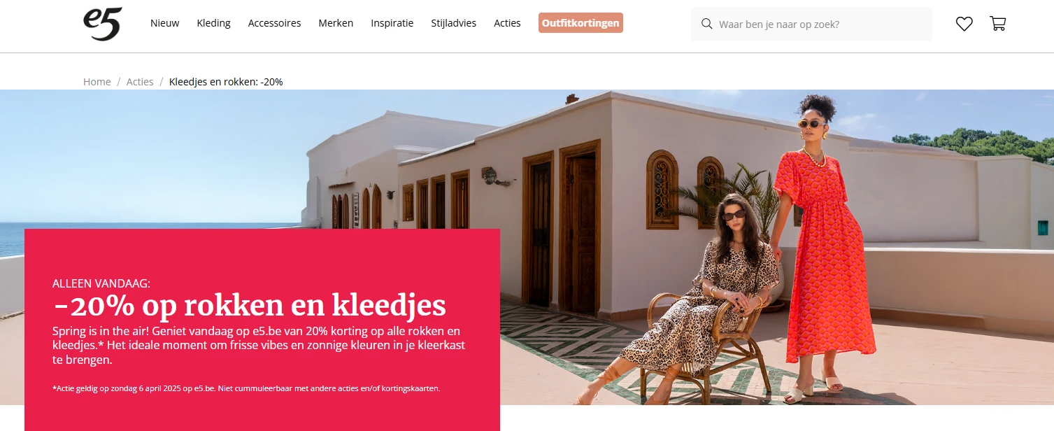 -20% op rokken en kleedjes bij e5.be