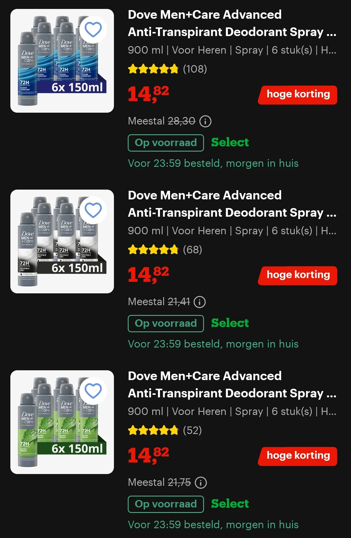 6 deo's dove men + care voor 14,82€ bij bol