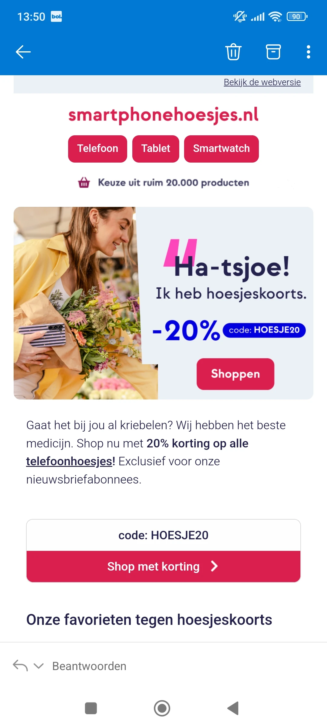 20% korting op alle telefoonhoesjes bij smartphonehoesjes.nl