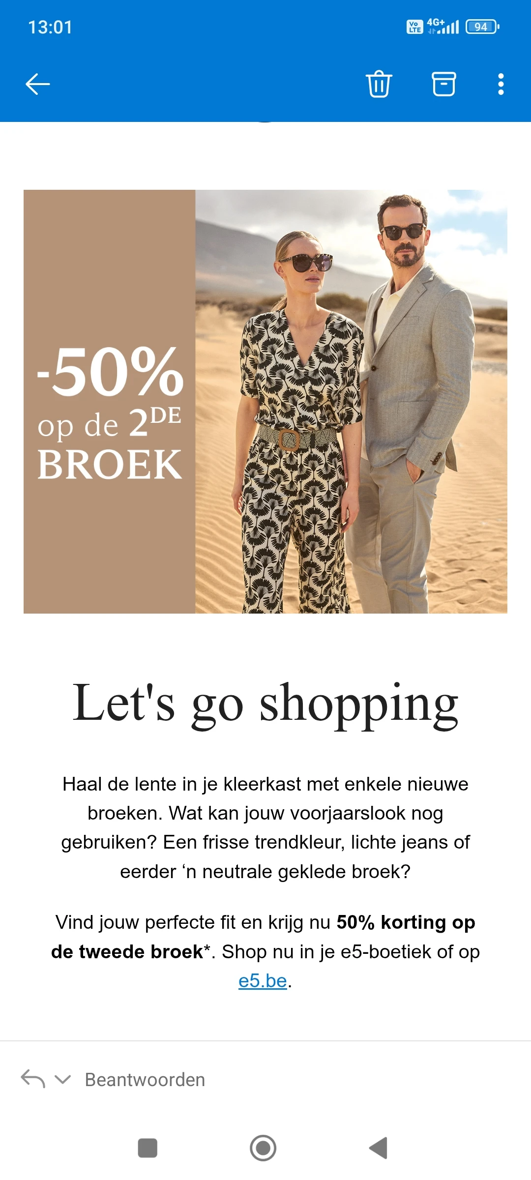 50% korting op de 2e broek bij e5