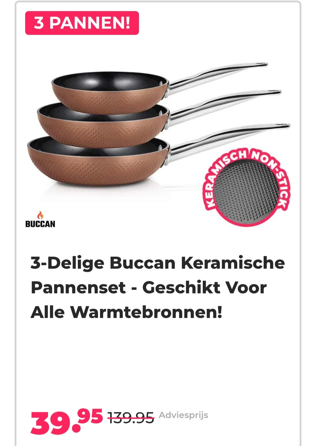 3-delige buccan keramische pannenset -71% bij voordeelvanger.nl