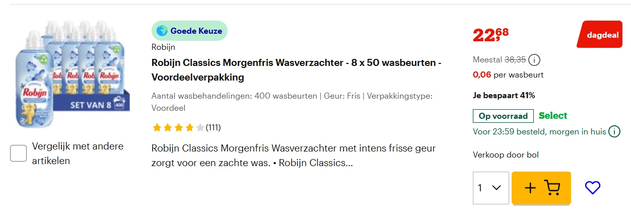 Robijn, sun en Glorix dagdeal bij Bol
