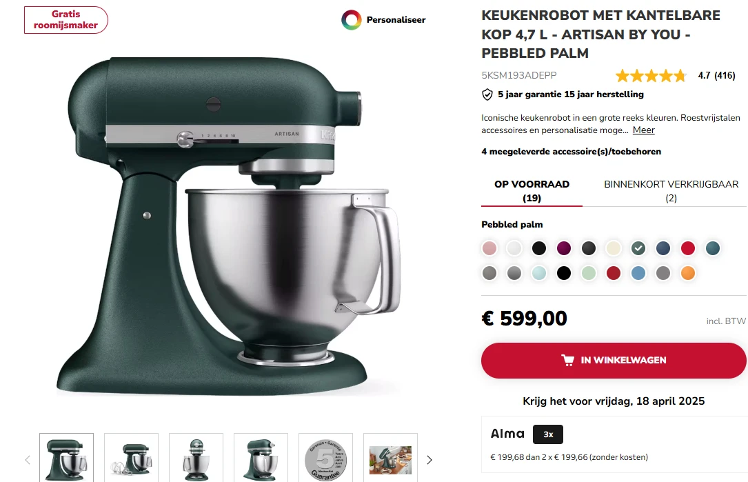 Gratis gravering en roomijsmaker (ter waarde van €169) bij KitchenAid