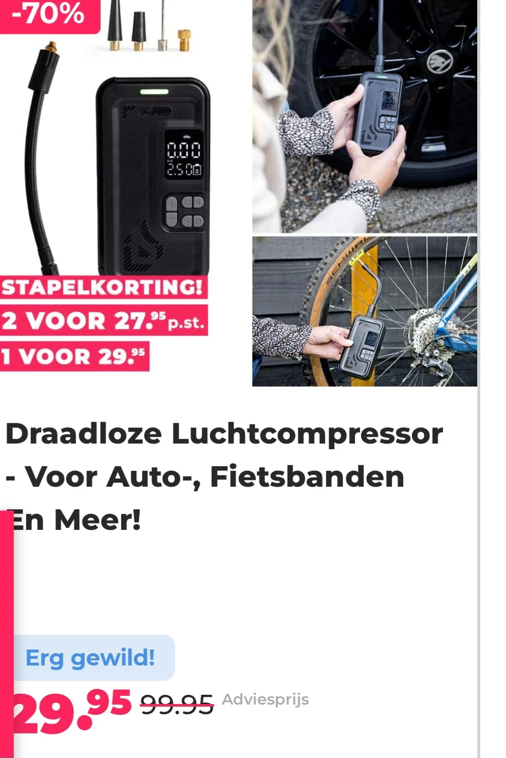 Draadloze luchtcompressor -70% bij voordeelvanger.nl