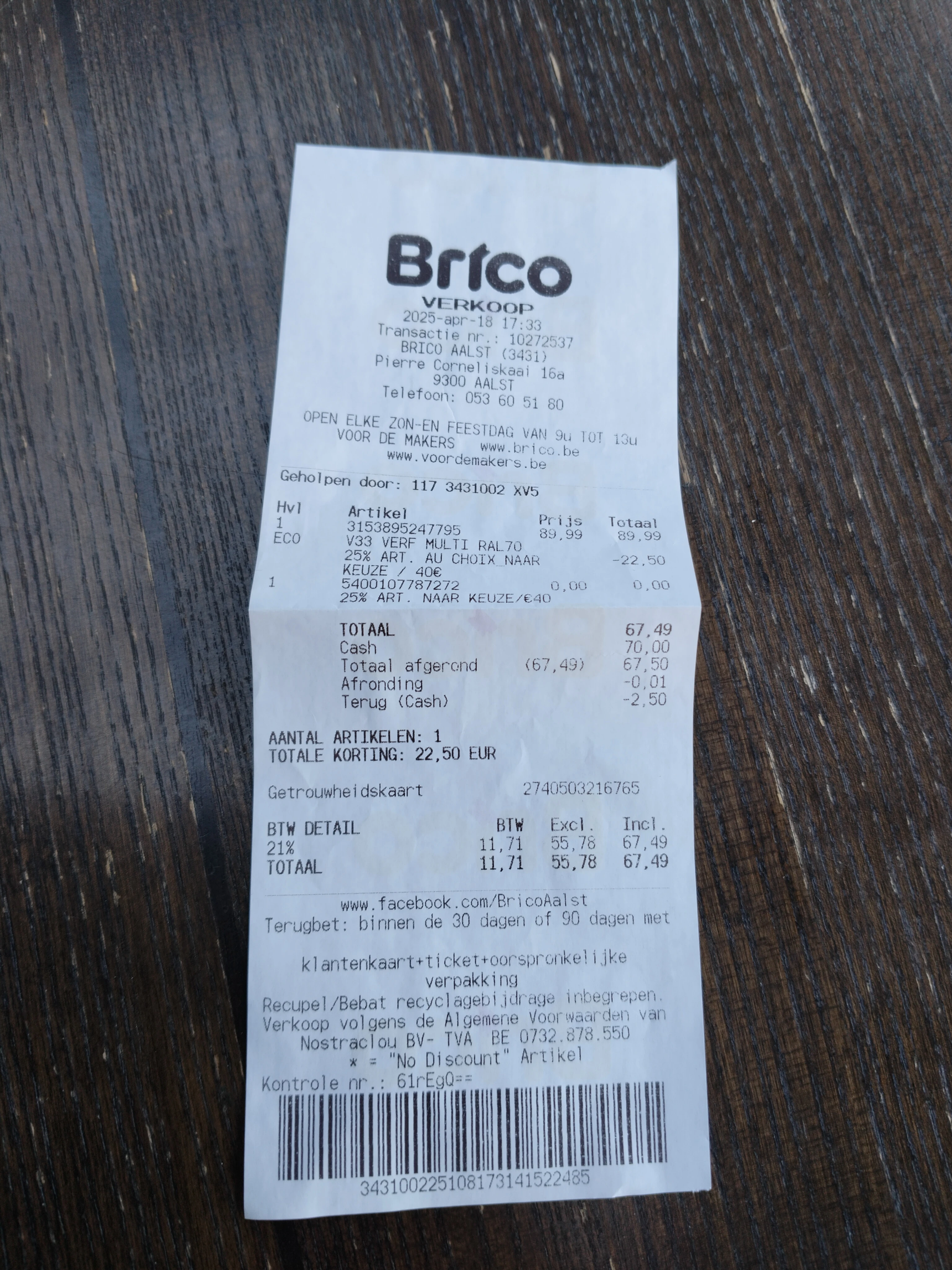 Brico 25% korting op 1 artikel