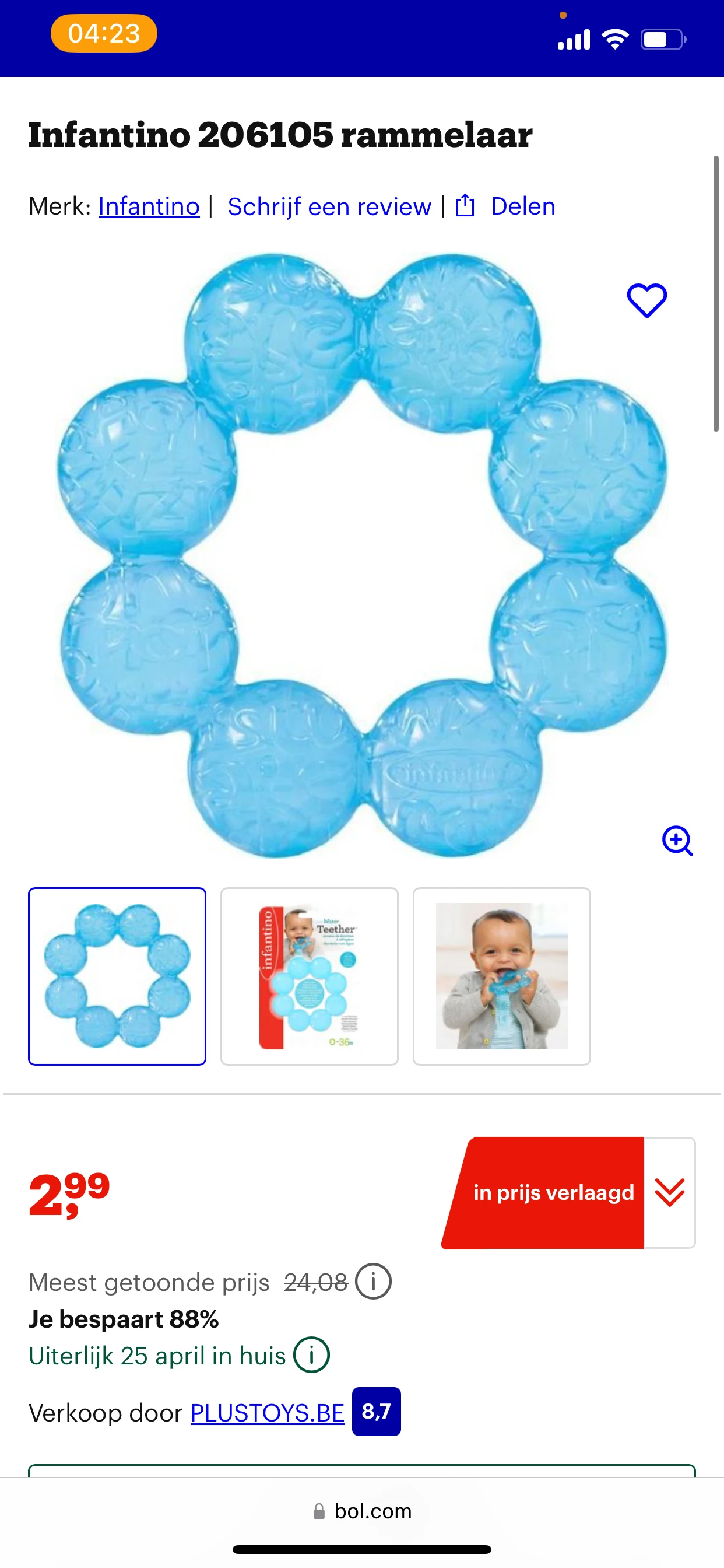 Tandpijnverlichtende bijtring voor baby’s