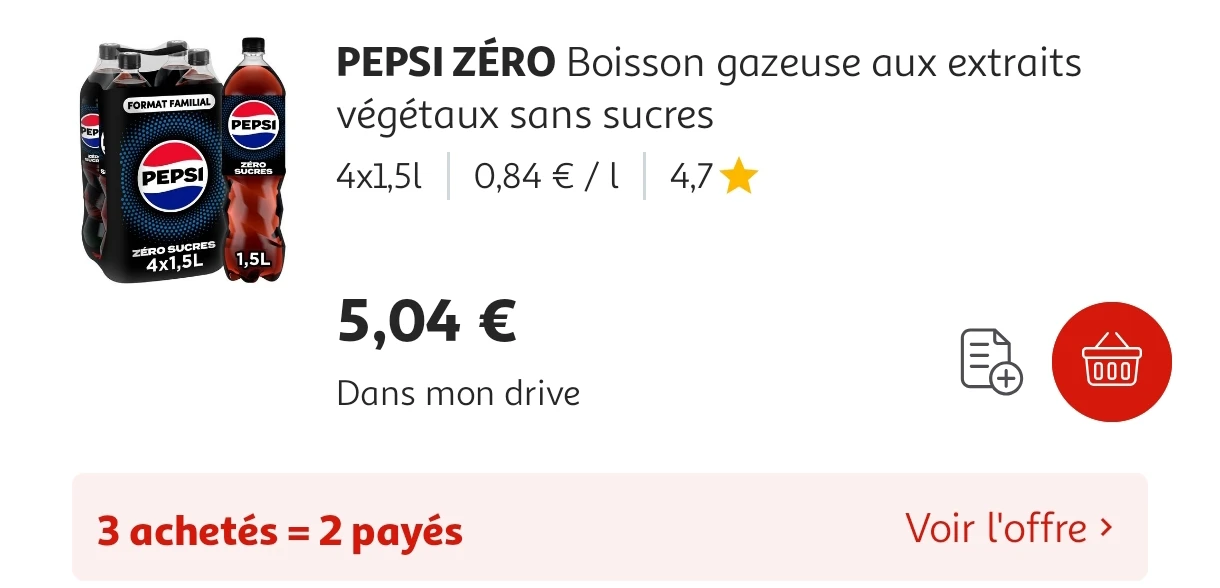 0,56€ per liter Pepsi zero en 4,84€ voor een fles freixenet