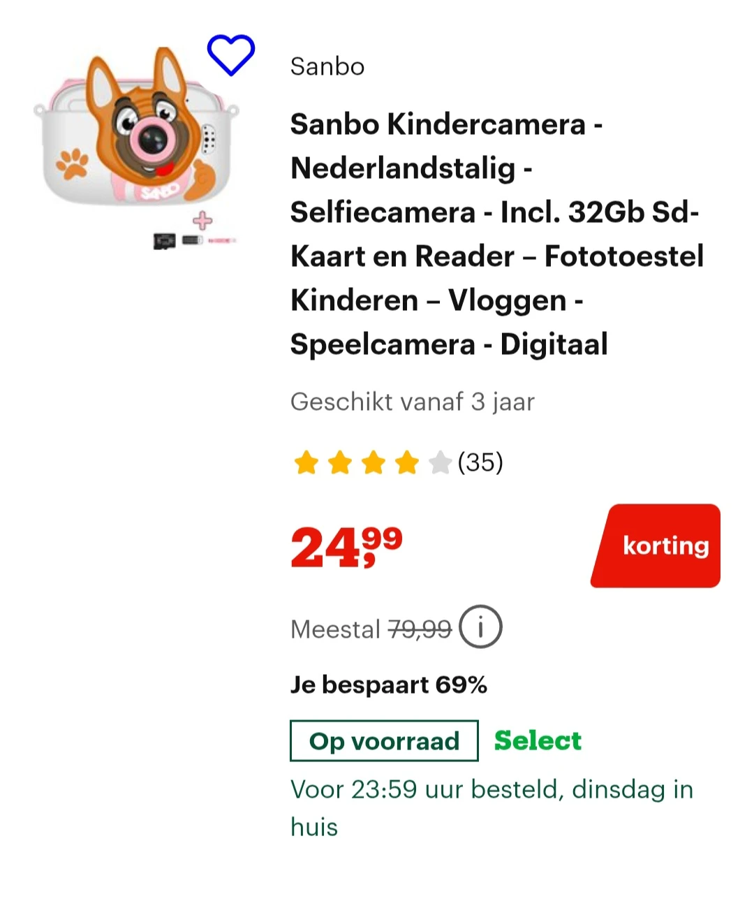 Sanbo kindercamera -69% bij bol.com