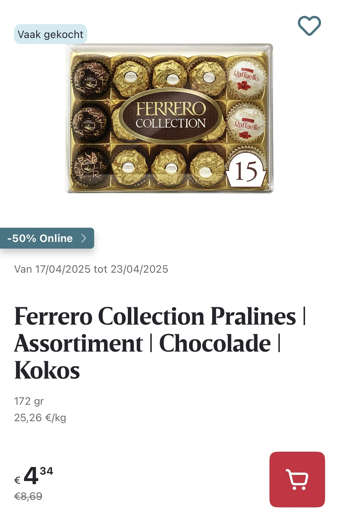 Ferrero collection pralines -50% online deal op Delhaize.be