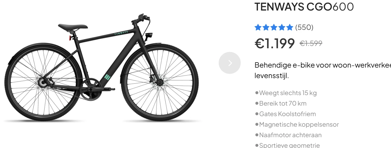 Exclusief online: tijdelijk €400 korting op elektrisce fiets TENWAYS CGO600