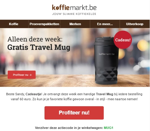 Gratis travel mug bij koffiemarkt
