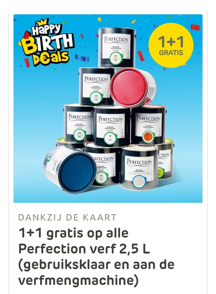 1+1 gratis op alle Perfection verf 2,5 L bij Brico