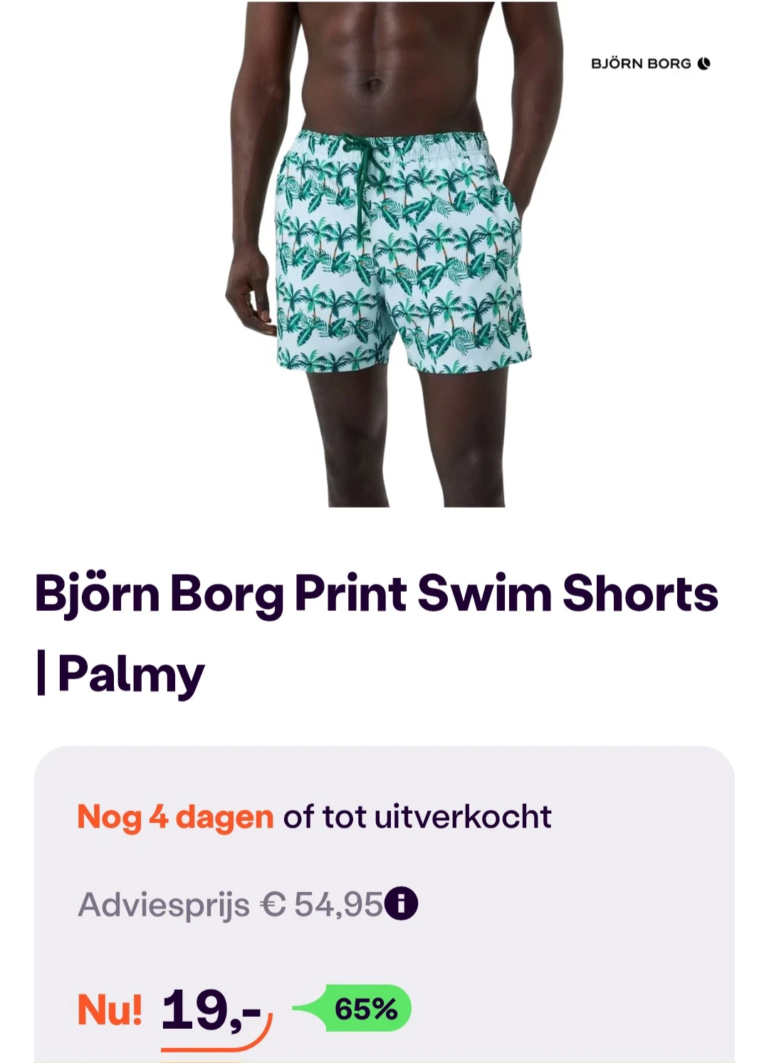Björn Borg print swim shorts palmy -65% bij ibood.com