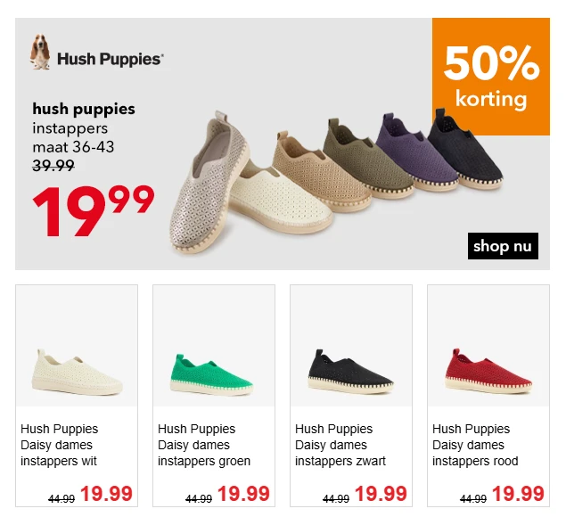 Hush Puppies instappers -50% bij Scapino