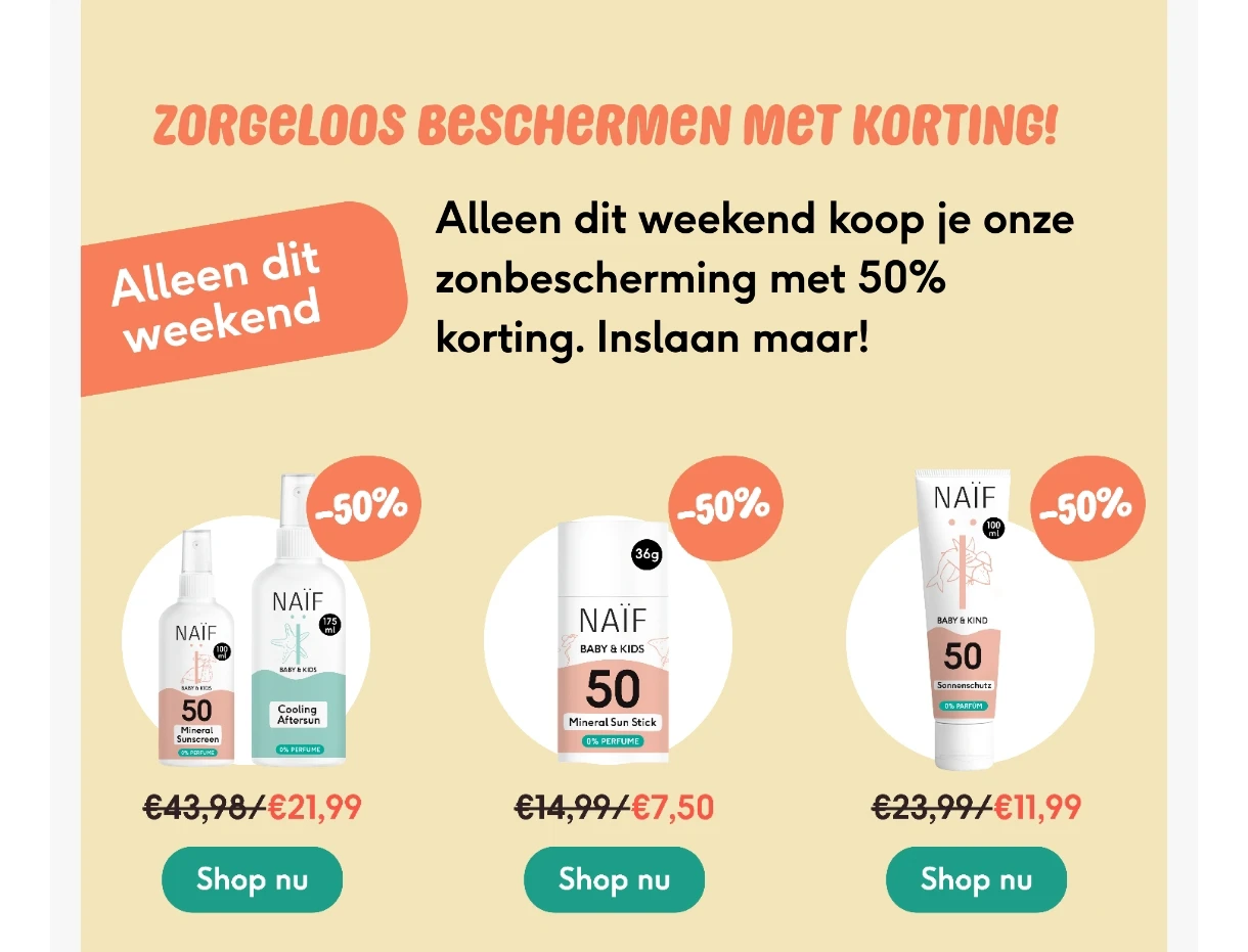 50% korting op Naïf zonbescherming ☀️