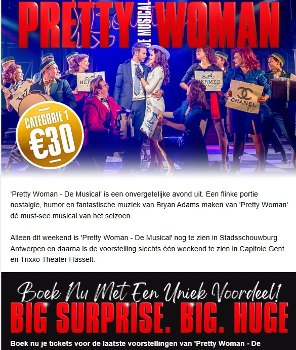 Last-minute naar Pretty Woman 🎶 De Musical voor €30! ❤️