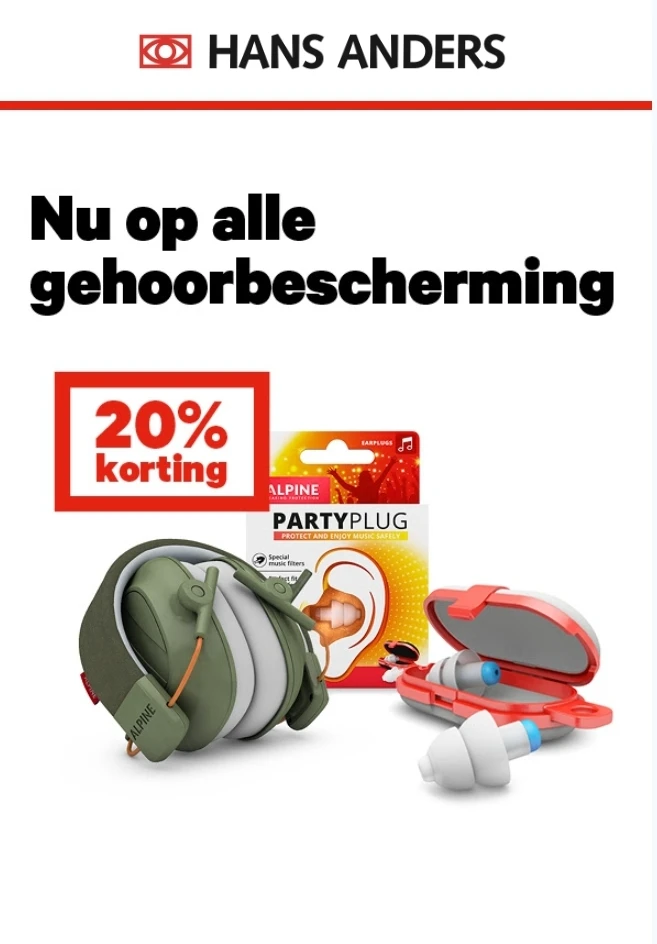Alle gehoorbescherming -20% bij Hans Anders
