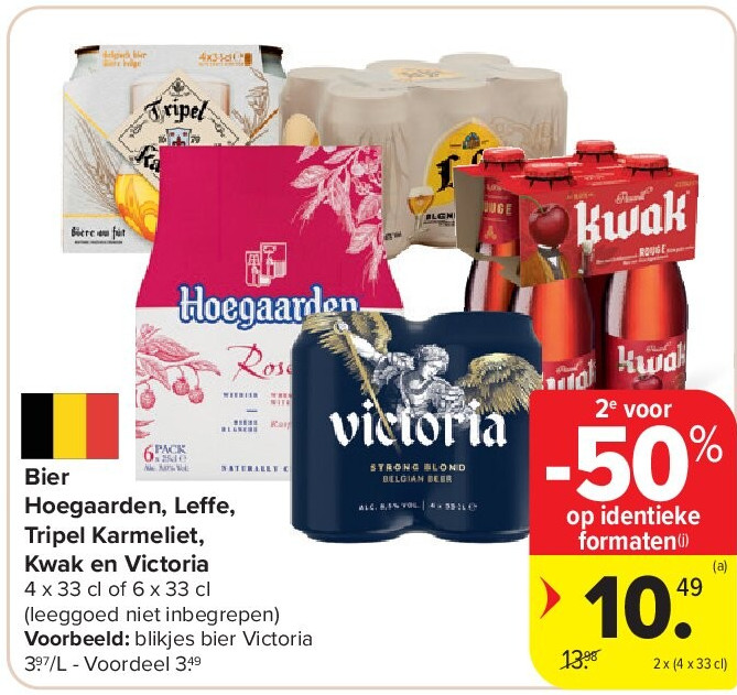 Bier Hoegaarden, Leffe, Tripel Karmeliet, Kwak en Victoria