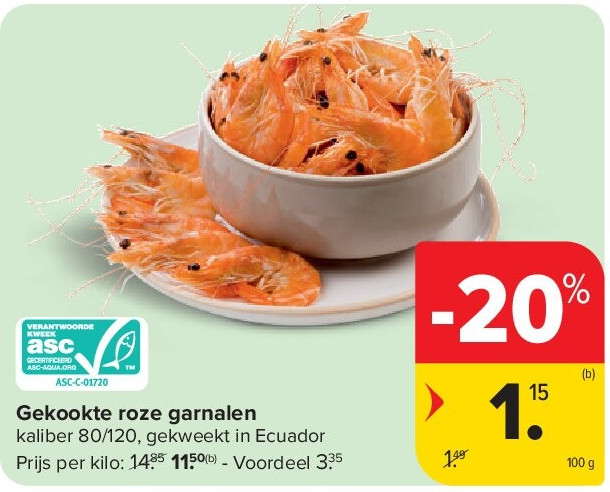 Gekookte roze garnalen