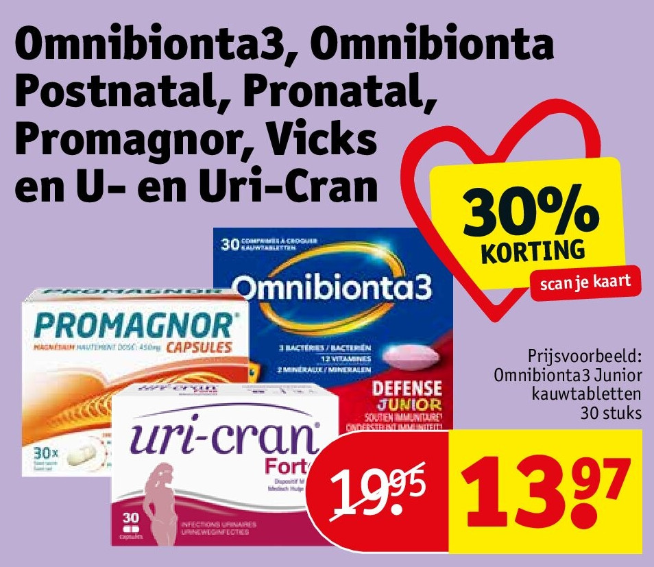 Omnibionta3, Omnibionta Postnatal, Pronatal, Promagnor, Vicks en U- en Uri-Cran