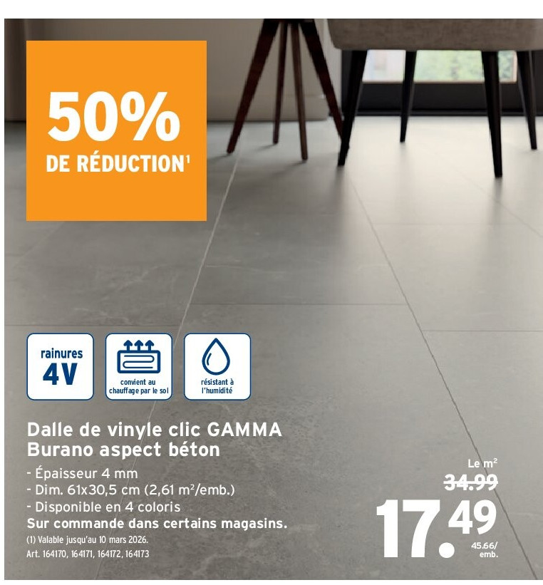 Dalle de vinyle clic GAMMA Burano aspect béton