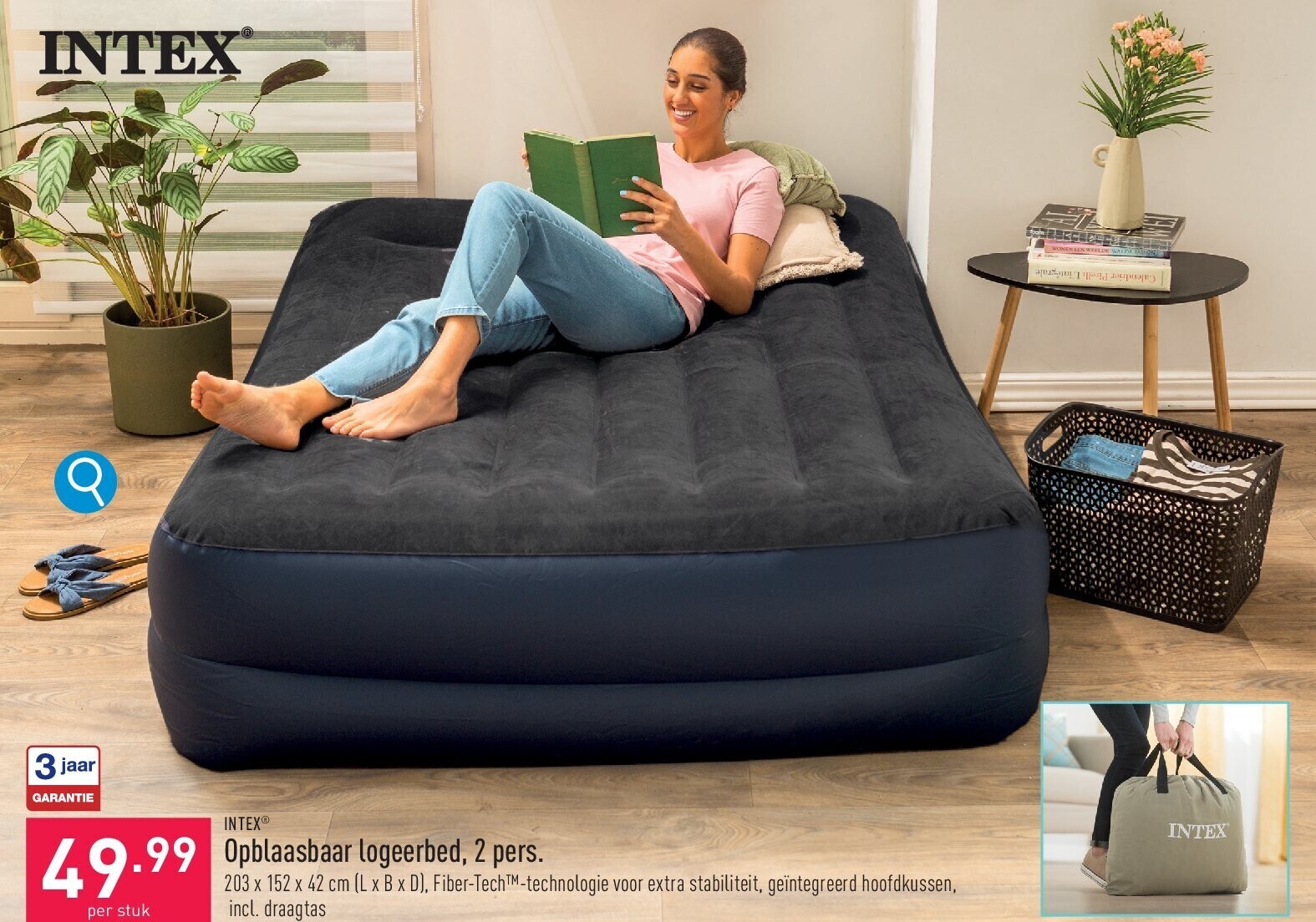 Opblaasbaar logeerbed, 2 pers.