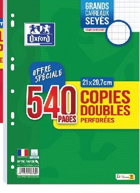 540 pages de copies doubles perforées Oxford
