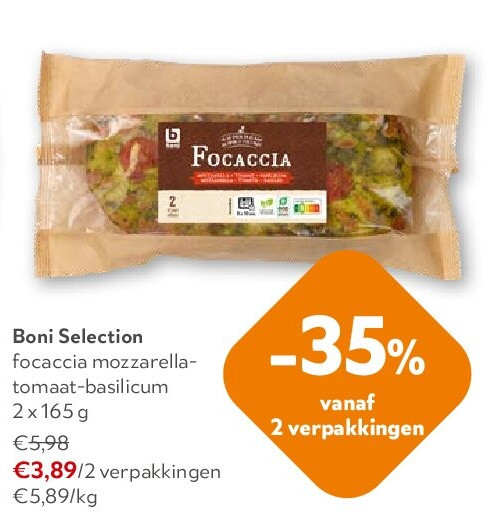 Boni Selection focaccia mozzarellatomaat-basilicum 2 x 165 g