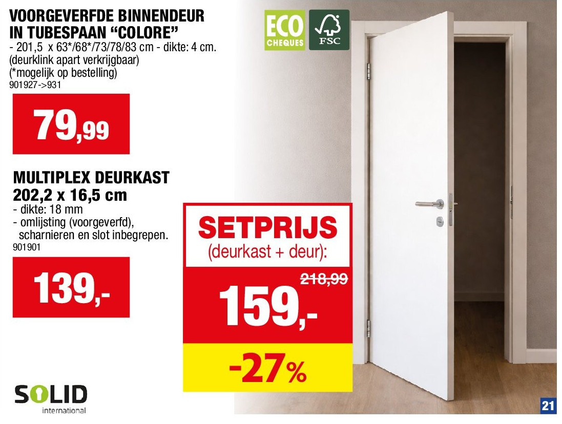 VOORGEVERFDE BINNENDEUR IN TUBESPAAN “COLORE”