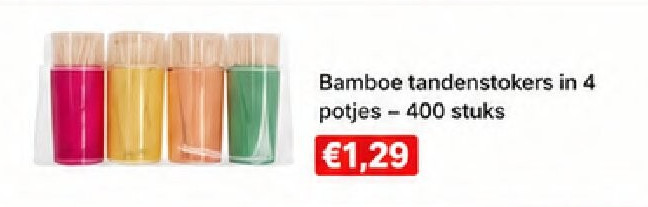Bamboe tandenstokers in 4 potjes - 400 stuks