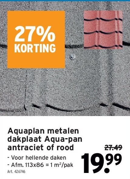 Aquaplan metalen dakplaat Aqua-pan antraciet of rood