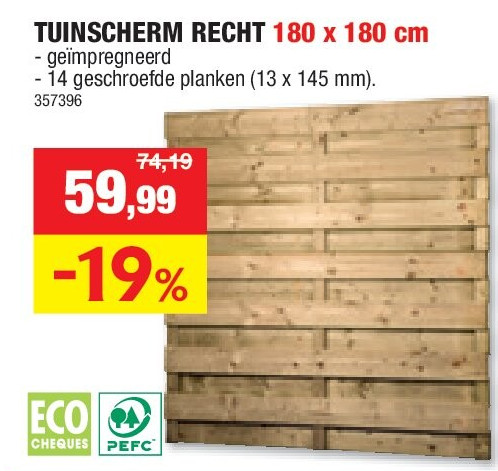 TUINSCHERM RECHT 180 x 180 cm