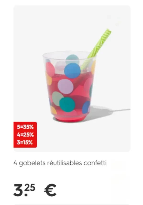 4 gobelets réutilisables confetti