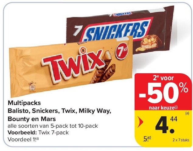Multipacks Balisto, Snickers, Twix, Milky Way, Bounty en Mars